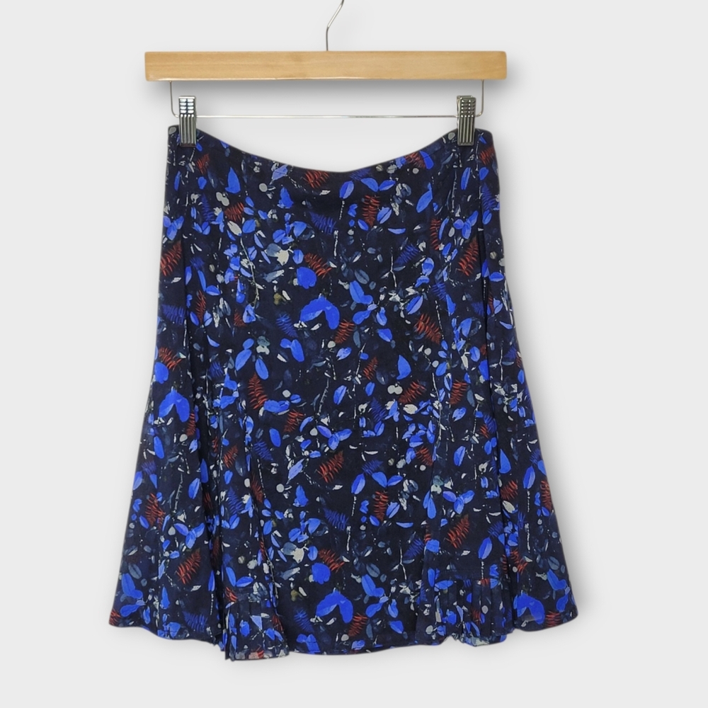 Yigal Azrouel Silk Aline Skirt 6 Black Blue Print